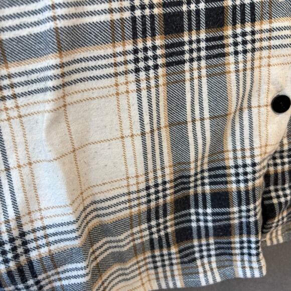 Plaid Flannel Button Up Shirt Beige Black Check 1X Plus Size Preppy Skate Casual - Picture 8 of 12